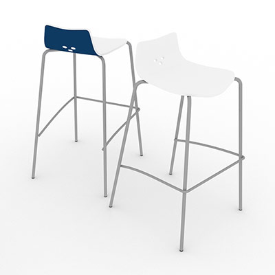Lot de 2 tabourets hauts Spoon dcor blanc/bleu sur 4 pieds chrom