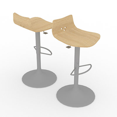 Lot de 2 tabourets hauts Spoon dcor chne clair sur pied central chrom rglable en hauteur