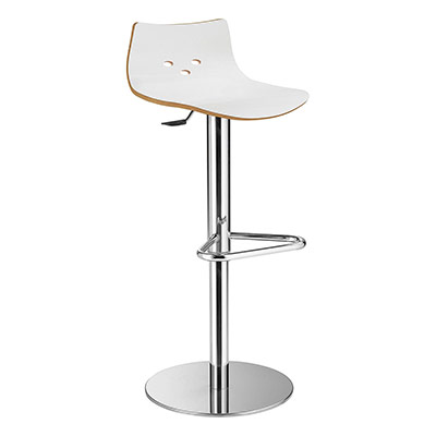 Lot de 2 tabourets hauts Spoon dcor blanc sur pied central chrom rglable en hauteur