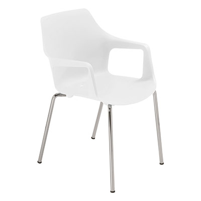 Lot de 4 fauteuils Gelati polypro blanc - accotoirs fixes - structure acier coloris blanc