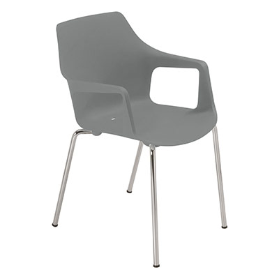 Lot de 4 fauteuils Gelati polypro gris - accotoirs fixes - structure acier coloris blanc
