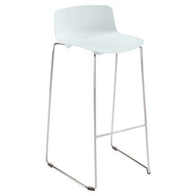 Lot de 2 tabourets hauts Gelati - assise et dosseret polypro bleu ciel - structure acier coloris blanc