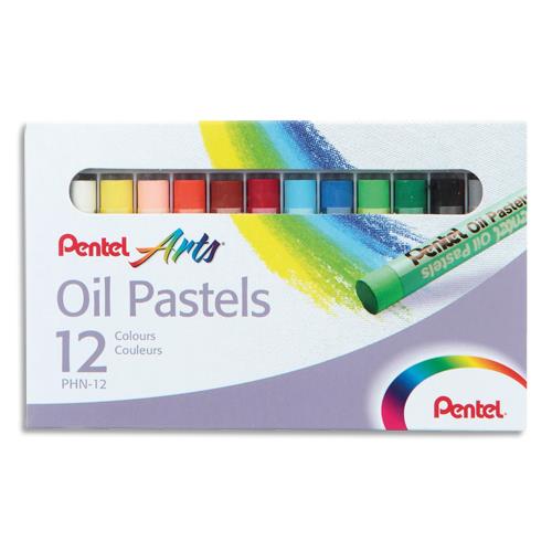 Bote de 12 pastels PENTEL 8mm , couleurs assorties Ecole