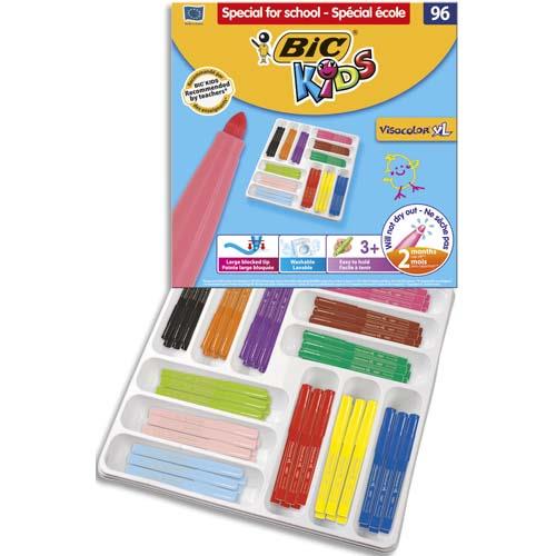 Pack de 96 feutres de coloriage Bic Visacolor XL - pointe large - 12 couleurs assorties