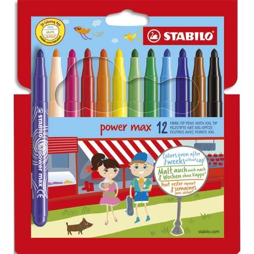Etui de 12 feutres de coloriage Stabilo Power Max - pointe extra large - coloris assortis