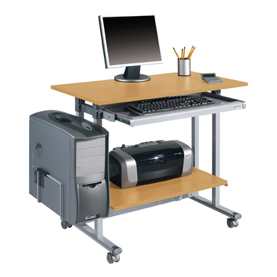 Table bureautique L. 90 x P. 50 x H. 81 cm dcor htre structure gris aluminium