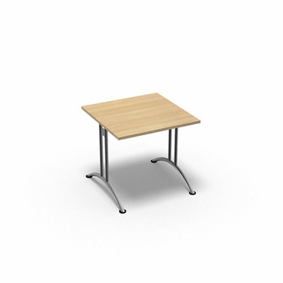 Table rectangulaire gamme Tic - 80 x 80 cm - plateau chne clair caramel - pitement central aluminium
