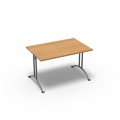 Table rectangulaire gamme Tic - 120 x 80 cm - plateau htre saumon - pitement central aluminium