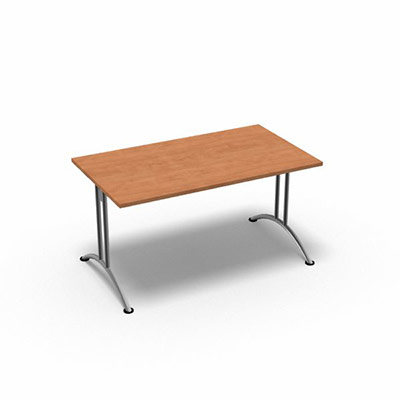 Table rectangulaire gamme Tic - 140 x 80 cm - plateau pommier cuivr - pitement central aluminium