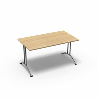 Table rectangulaire gamme Tic - 140 x 80 cm - plateau chne clair caramel - pitement central aluminium