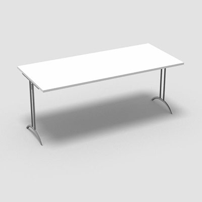 Table restauration Tic rectangulaire L 180 x P 80 cm dcor blanc neige sur pitement  dgagement latral finition gris aluminium
