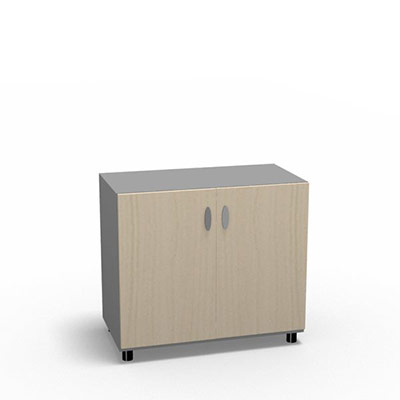 Armoire basse 2 portes pleines gamme TIC - portes dcor erable blanc - poignes gris alu