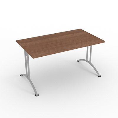 Table rectangulaire  dgagement latral - 140 x 80 cm - plateau noyer ambr - finitions aluminium