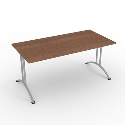 Table rectangulaire  dgagement latral - 160 x 80 cm - plateau noyer ambr - finitions aluminium