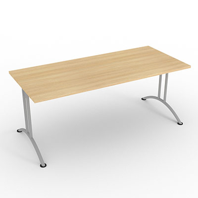 Table rectangulaire  dgagement latral - 180 x 80 cm - plateau chne clair - finitions aluminium
