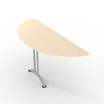 Table demi lune non modulaire  dgagement latral - 165 x 60 cm - rable - finitions aluminium