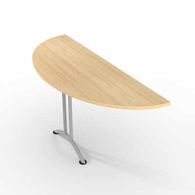 Table demi lune non modulaire  dgagement latral - 165 x 60 cm - chne clair - finitions aluminium