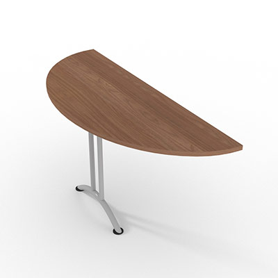 Table demi lune non modulaire  dgagement latral - 165 x 60 cm - noyer ambr - finitions aluminium
