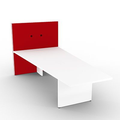 Mur multi-mdia MEETING - L. 300 cm - H. 73,5 cm - avec trappe et boitier prise - dcor blanc neige - mur rouge passion