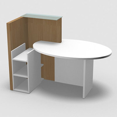 Ovali module gauche - plateau  droite - blanc pastel noyer clair