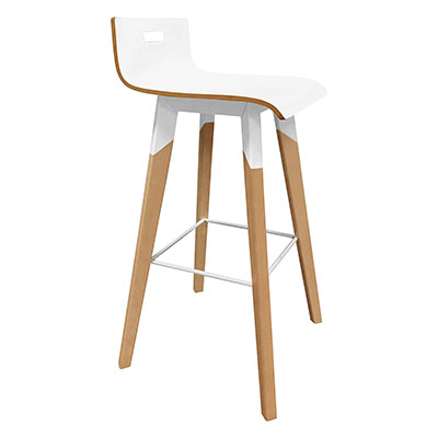 Tabouret haut en bois Evasion - blanc et htre - 4 pieds bois