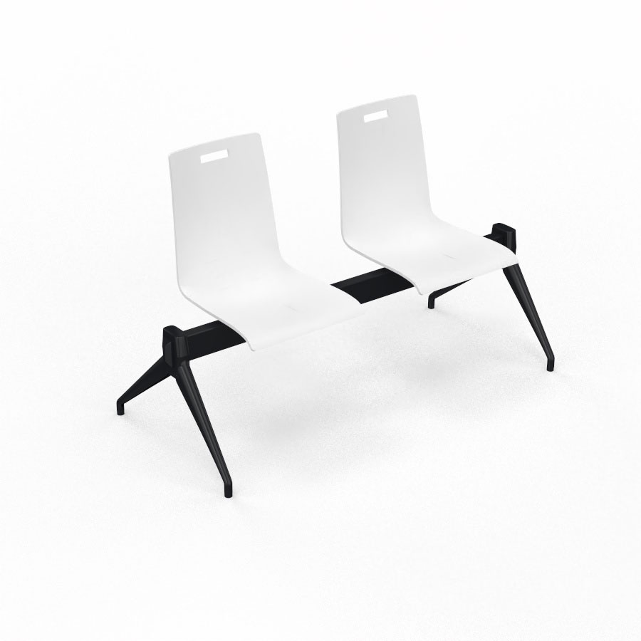 Poutre Evasion 2 places - poutre structure mtal lisse noir - assise htre multipli teint blanc