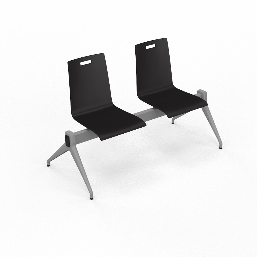 Poutre Evasion 2 places - poutre structure mtal gris aluminium - assise htre multipli teint noir