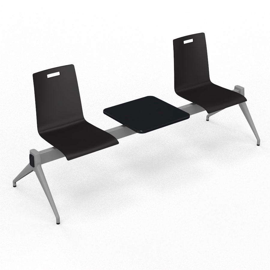 Poutre Evasion 2 places et 1 tablette - poutre structure mtal gris aluminium - assise htre multipli teint noir