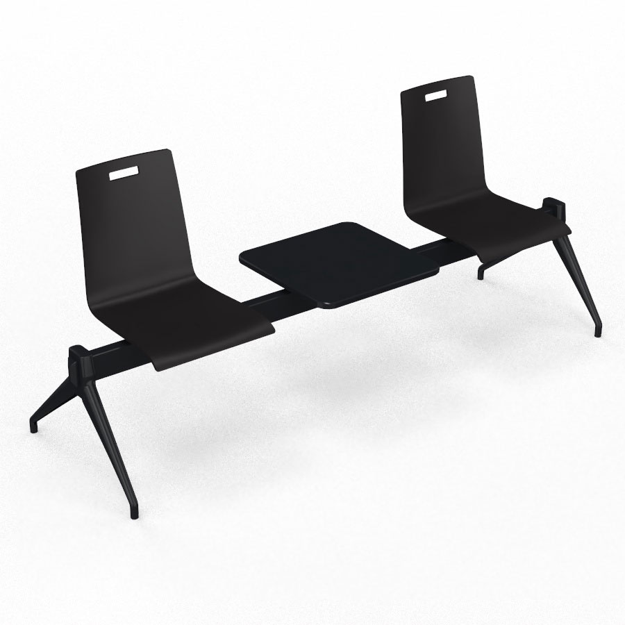 Poutre Evasion 2 places et 1 tablette - poutre structure mtal lisse noir - assise htre multipli teint noir