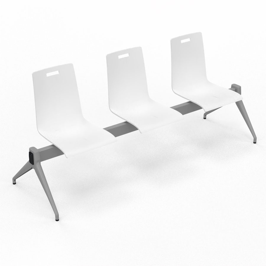 Poutre Evasion 3 places - poutre structure mtal gris aluminium - assise htre multipli teint blanc