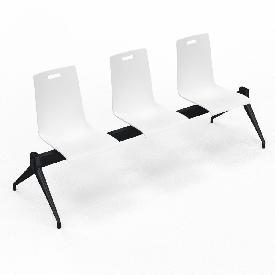 Poutre Evasion 3 places - poutre structure mtal lisse noir - assise htre multipli teint blanc