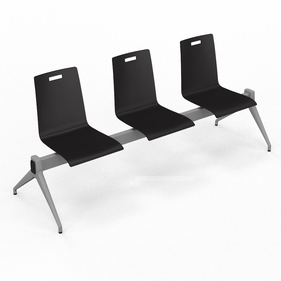 Poutre Evasion 3 places - poutre structure mtal gris aluminium - assise htre multipli teint noir