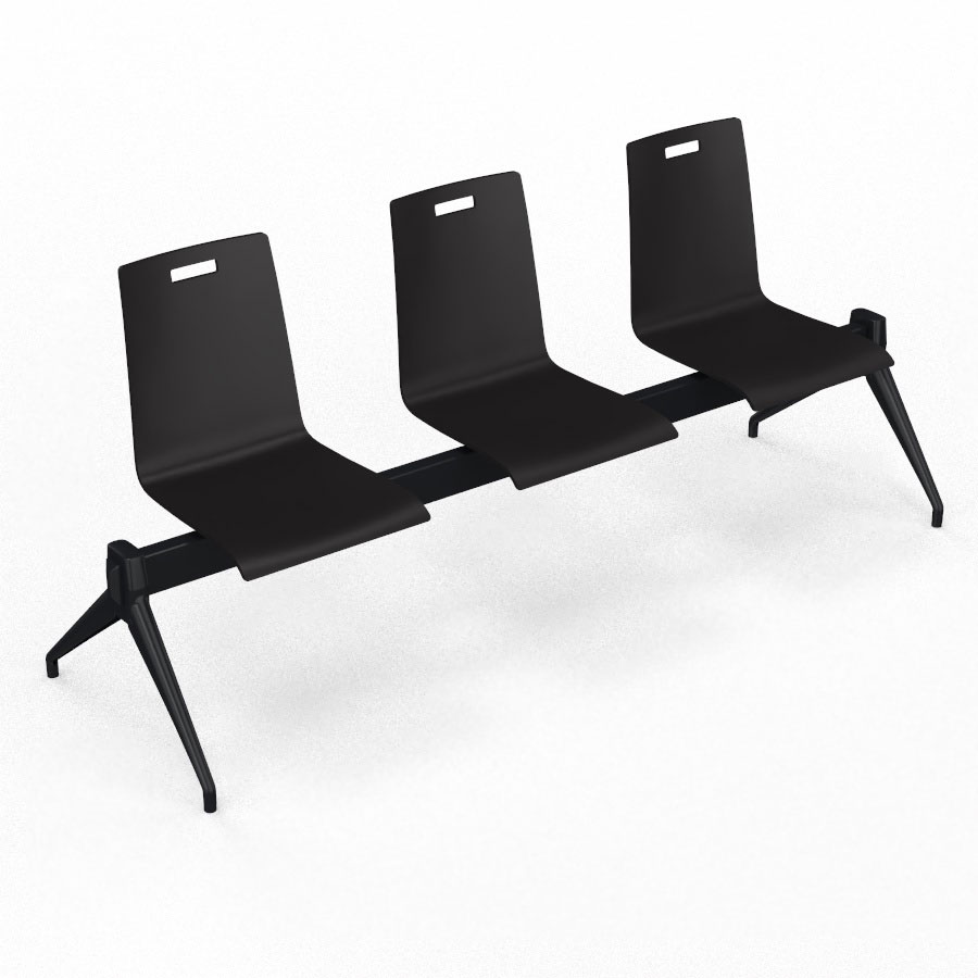 Poutre Evasion 3 places - poutre structure mtal lisse noir - assise htre multipli teint noir