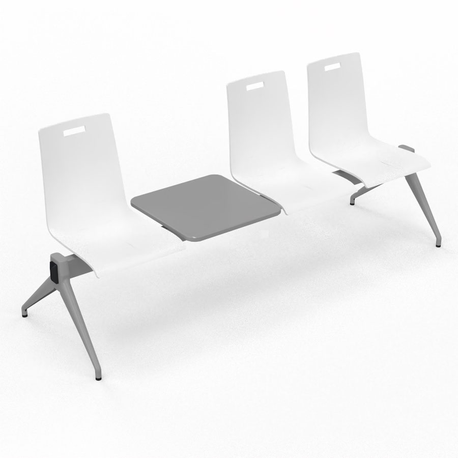 Poutre Evasion 3 places et 1 tablette - poutre structure m�tal gris aluminium - assise h�tre multipli teint� blanc