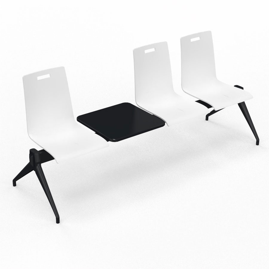 Poutre Evasion 3 places et 1 tablette - poutre structure m�tal lisse noir - assise h�tre multipli teint� blanc