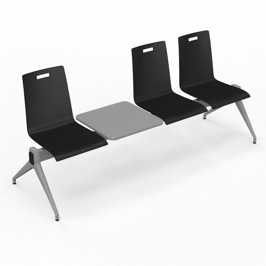 Poutre Evasion 3 places et 1 tablette - poutre structure m�tal gris aluminium - assise h�tre multipli teint� noir