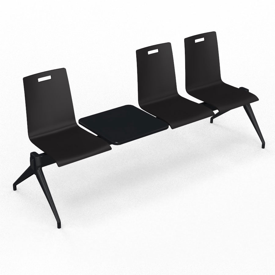 Poutre Evasion 3 places et 1 tablette - poutre structure m�tal lisse noir - assise h�tre multipli teint� noir