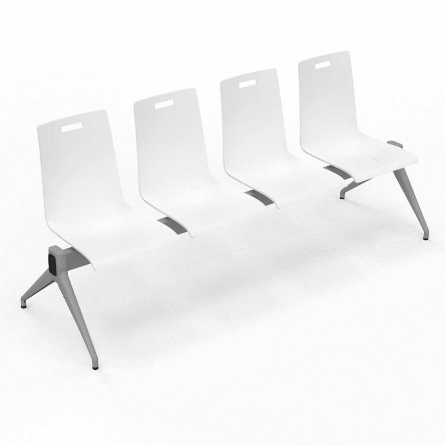 Poutre Evasion 4 places - poutre structure m�tal gris aluminium - assise h�tre multipli teint� blanc