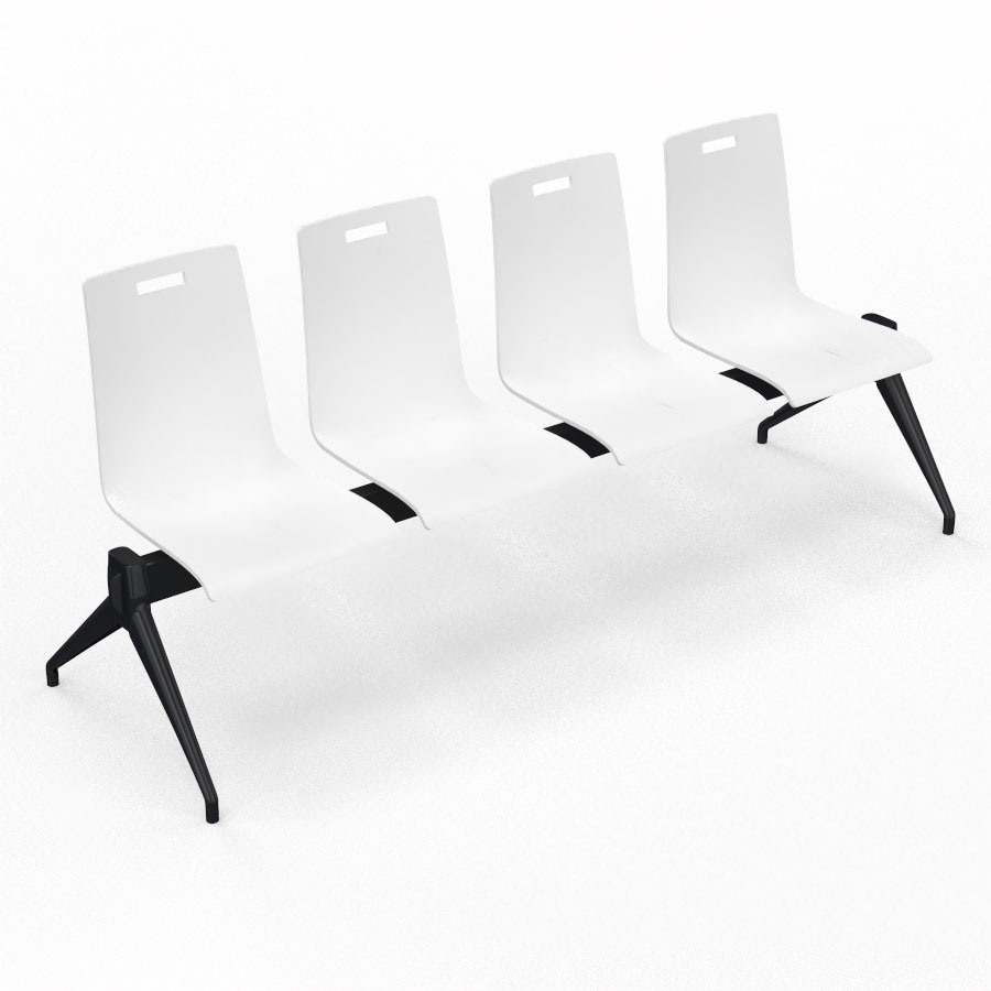 Poutre Evasion 4 places - poutre structure mtal lisse noir - assise htre multipli teint blanc
