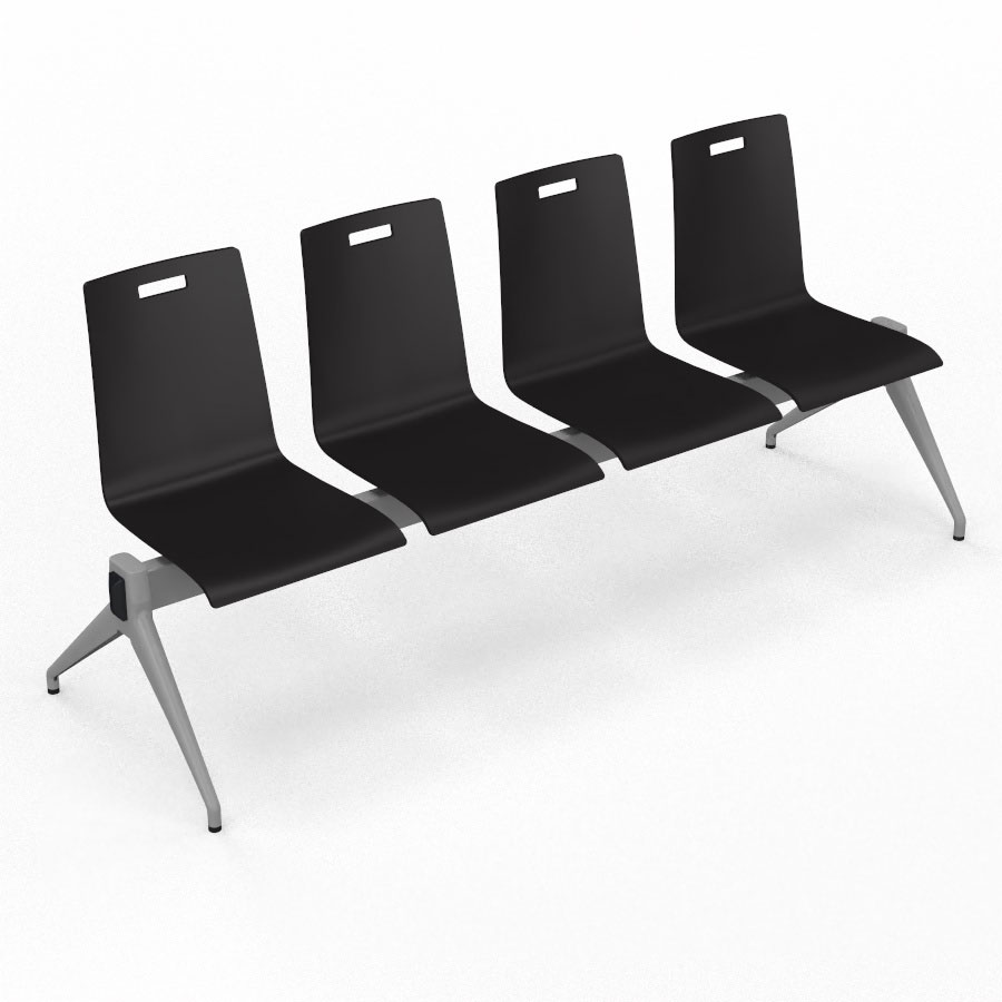 Poutre Evasion 4 places - poutre structure mtal gris aluminium - assise htre multipli teint noir