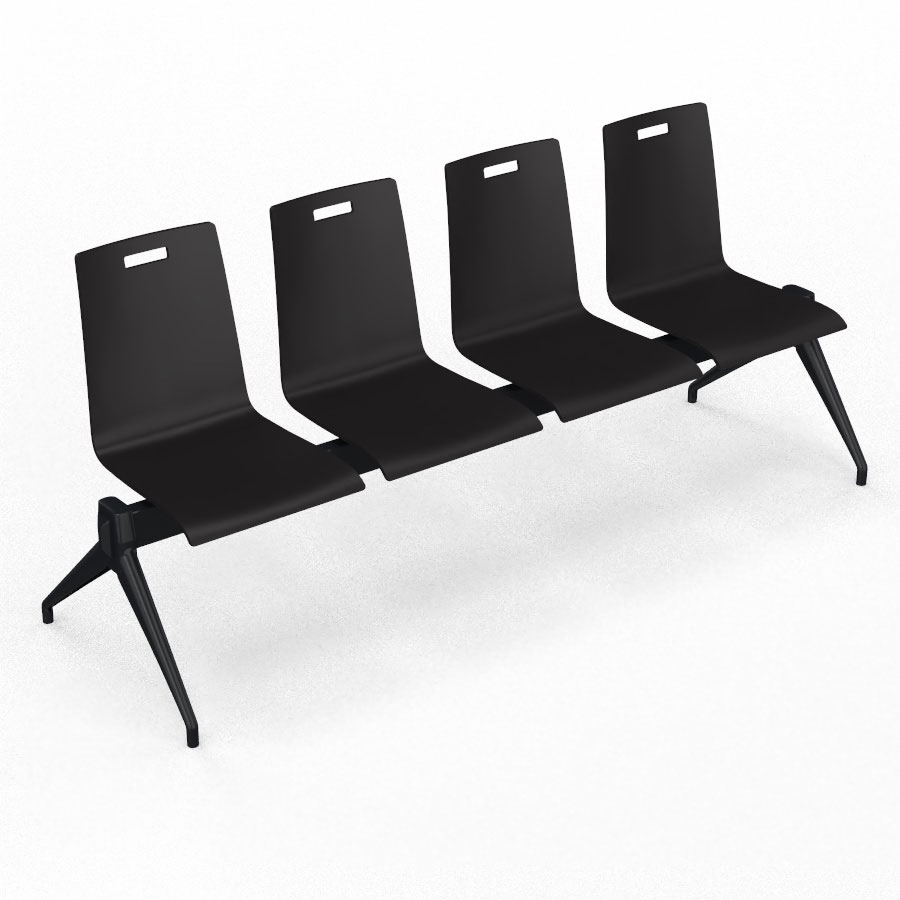 Poutre Evasion 4 places - poutre structure mtal lisse noir - assise htre multipli teint noir