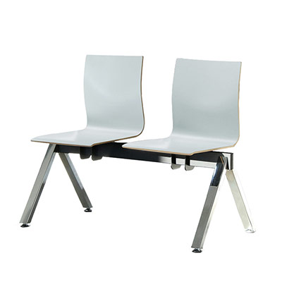 Poutre d'accueil 2 places Timor - assise et dossier blanc - poutre noire et pietement mtallique gris alu