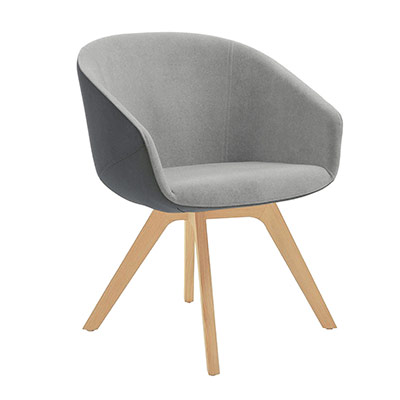 Chauffeuse 1 place Duale - tissu bicolore gris clair / anthracite  nuit - 4 pieds bois