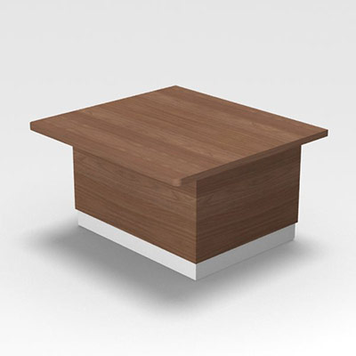 Module de banque d'accueil Guest d'extr�mit� gauche pour personnes � mobilit� r�duite H 74 x L 125 x P 125 cm corps d�cor blanc neige habillage d�cor noyer ambr�