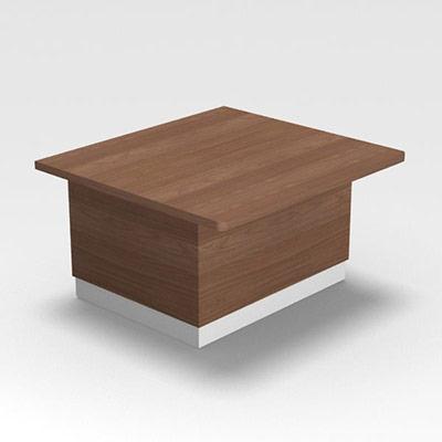 Module de banque d'accueil Guest d'extr�mit� droite pour personnes � mobilit� r�duite H 74 x L 125 x P 125 cm corps d�cor blanc neige habillage d�cor noyer ambr�