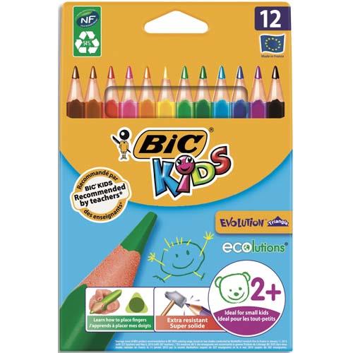 tui de 12 crayons de couleurs Bic volution triangulaire - pointe moyenne.