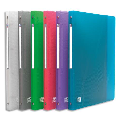 Classeur 4 anneaux diam 15 mm Hawai - polypropylne translucide - dos 20 mm - pour format A4 - coloris assorties : bleu, vert, gris, ambre, incolore.