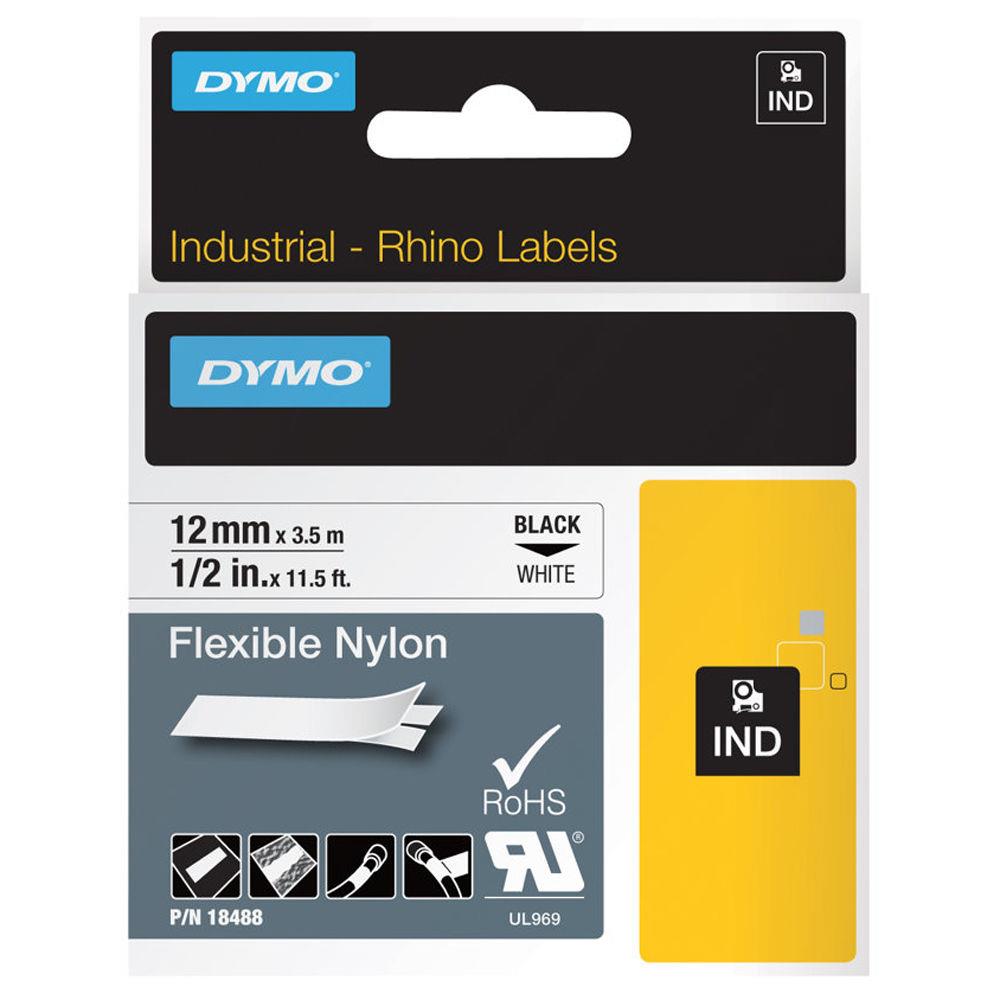 Rubans titreuse Dymo Rhino 18488 - criture Noir / fond Blanc - 12 mm x  Longeur 3,5 m - Nylon