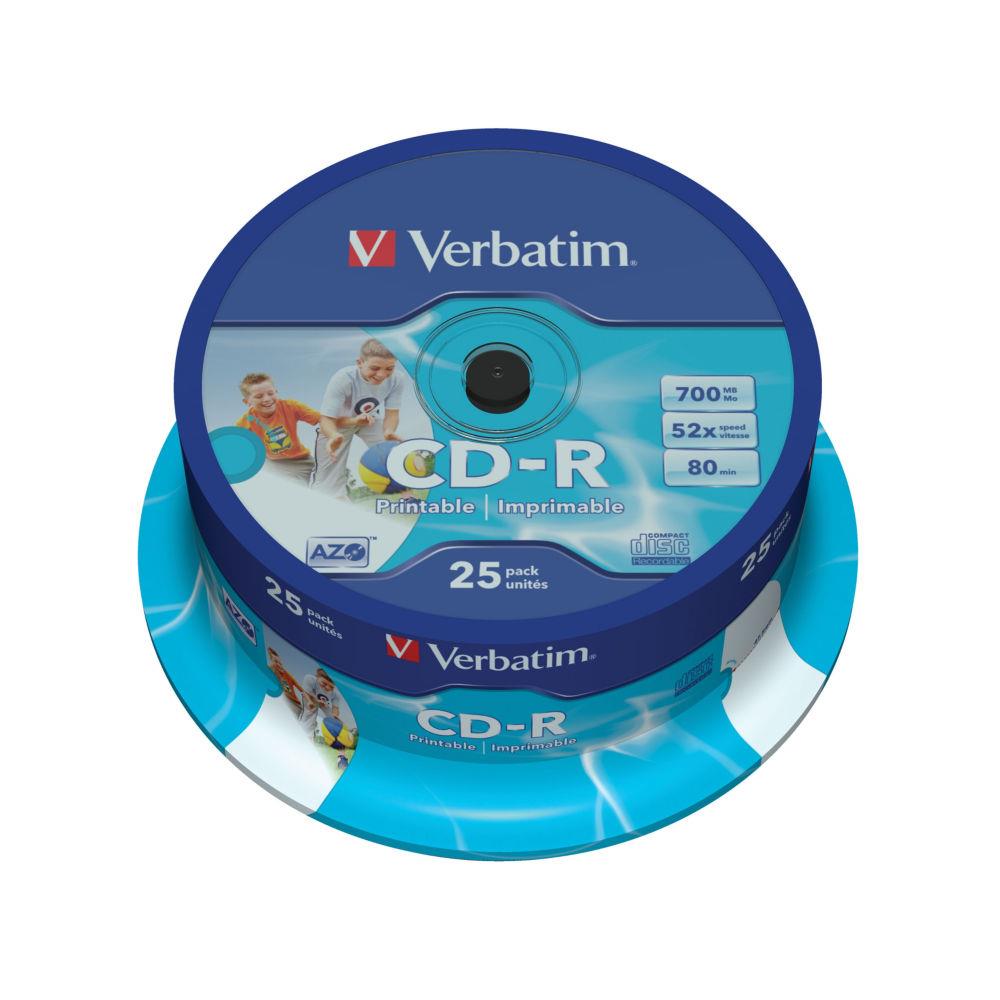 Verbatim cd-r azo wide inkjet printable 700 mo 52x 25 pice(s)