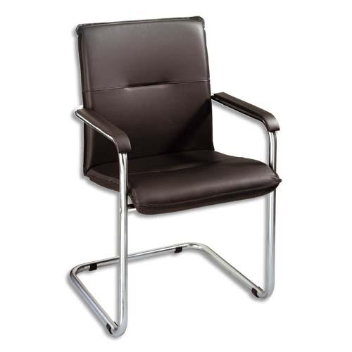 Fauteuil visiteur Rumba - assise et dossier similicuir noir - structure luge chrome
